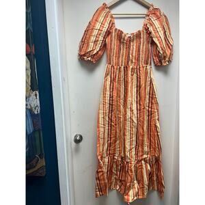 Charlie Holiday Orange Striped Maxi Dress Anthropologie L (8)